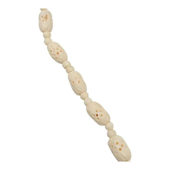 Bovine Bone Bead Beaded Flower Carved Statement Necklace - Picture 4 of 6